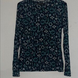 INC International Concepts Teal and Black Patterned Blouse